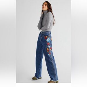 Free People Driftwood Ollie embroidered wide-leg jeans